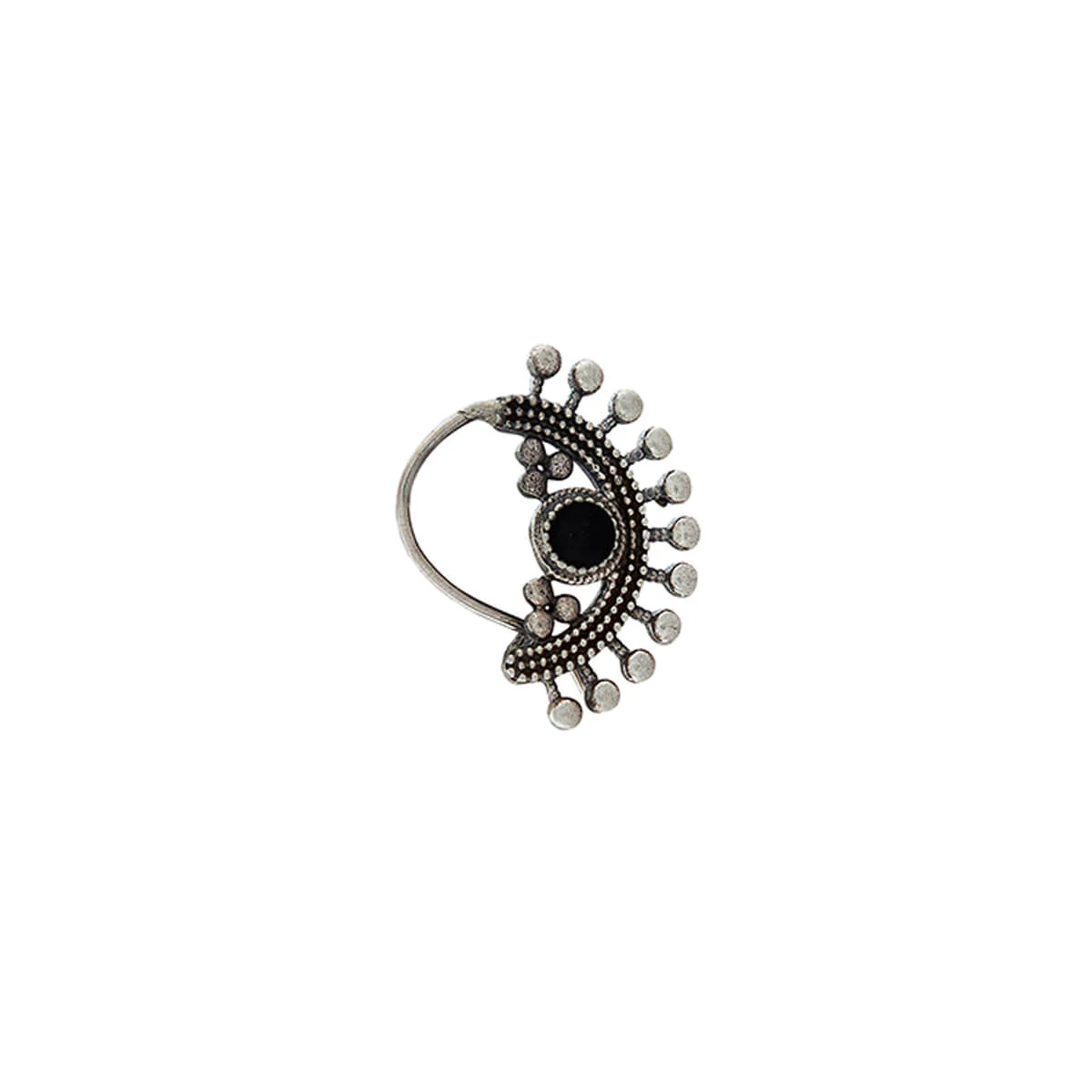 Lakshmi Silver Nath/ Nose Ring - Black, Pierced Left - Image 2