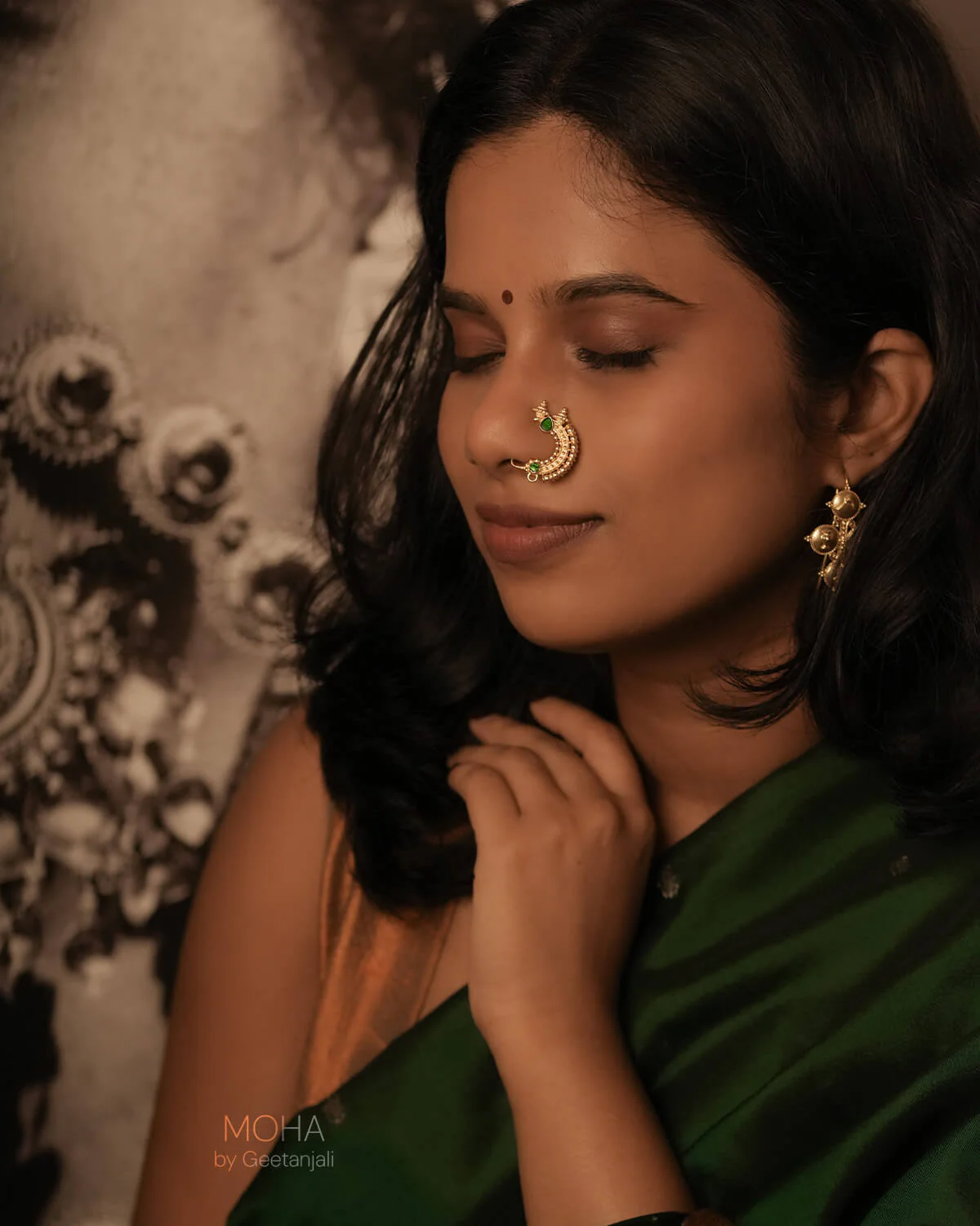 Temple Silver Nath Gold Plated (Clip on, Left) by MOHA - Image 6