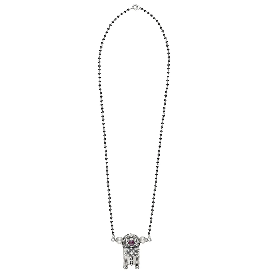 Thoppa Taali Pendant With Pink Rubellite Stone Silver Mangalsutra by MOHA - Image 3