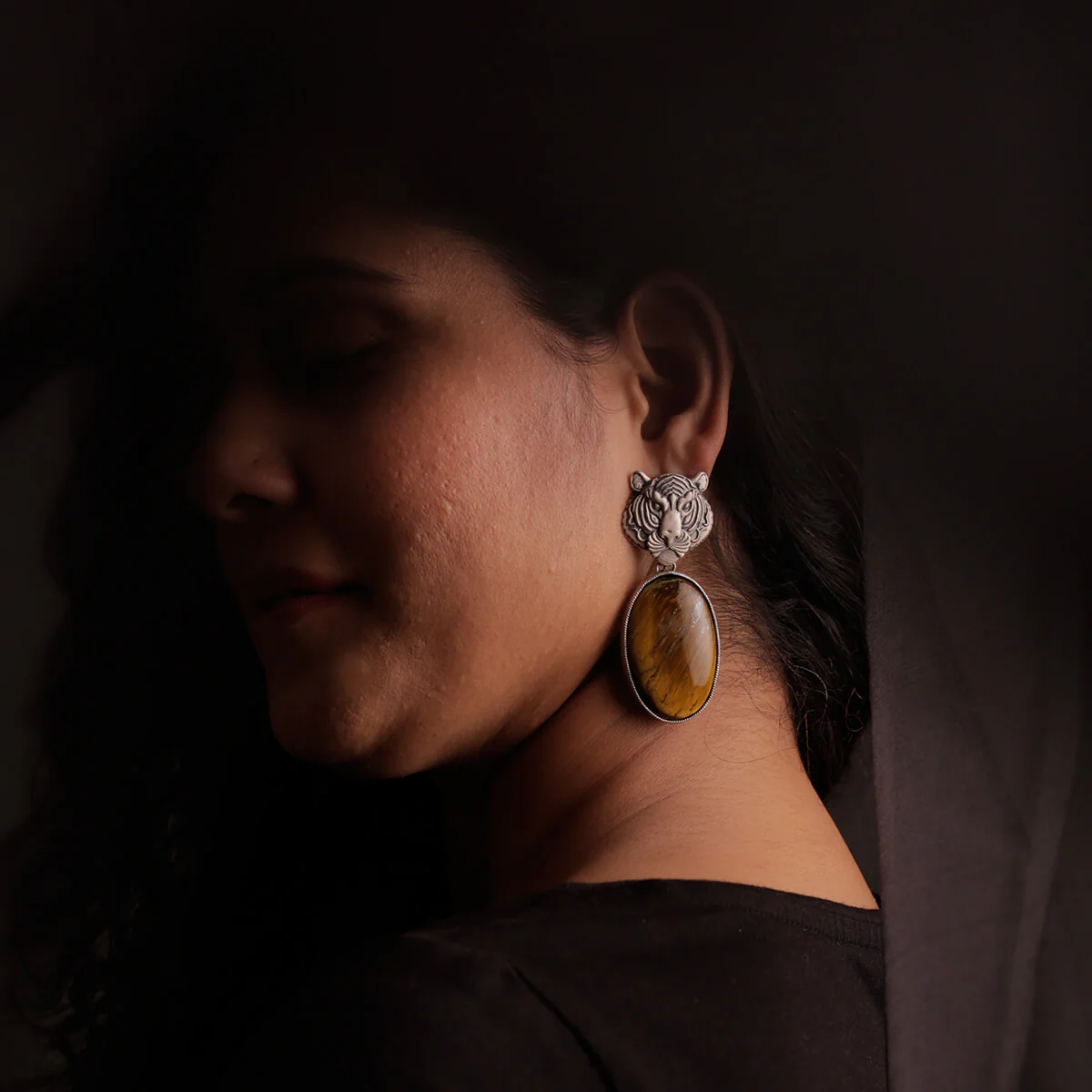 Tigers Eye Silver Stud Earrings by MOHA - Image 3