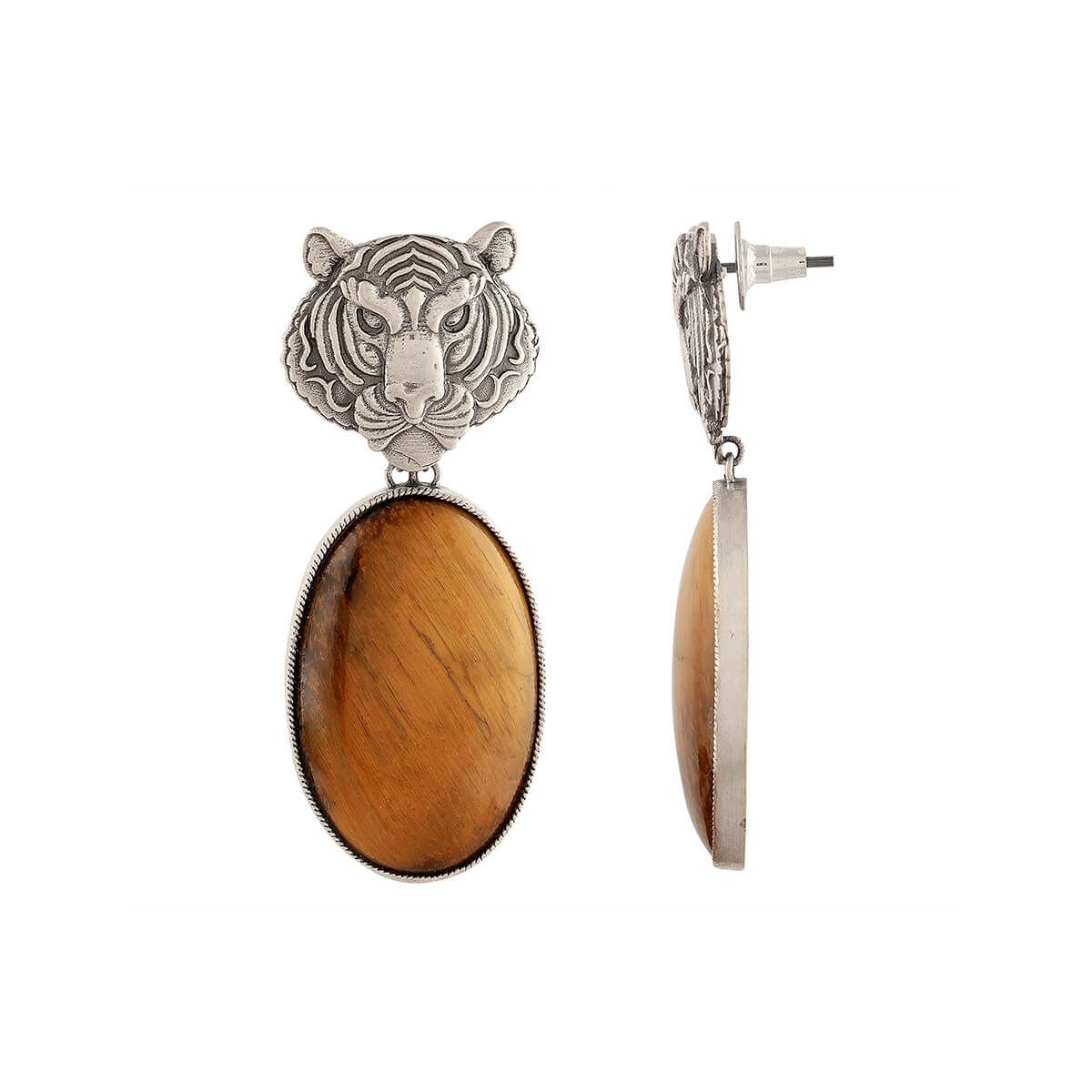 Tigers Eye Silver Stud Earrings by MOHA - Image 4