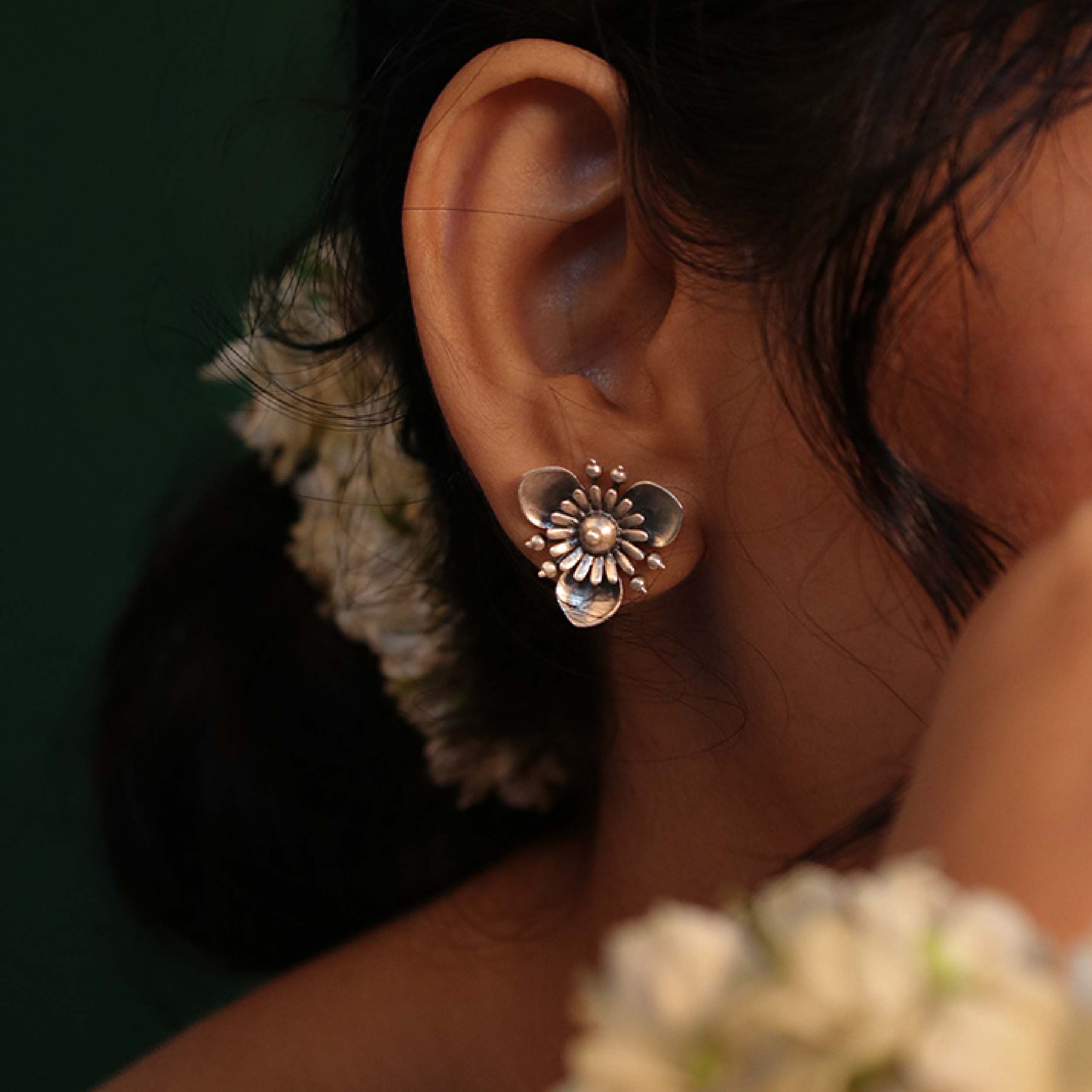 Triloki Silver Stud Earrings by MOHA - Image 4