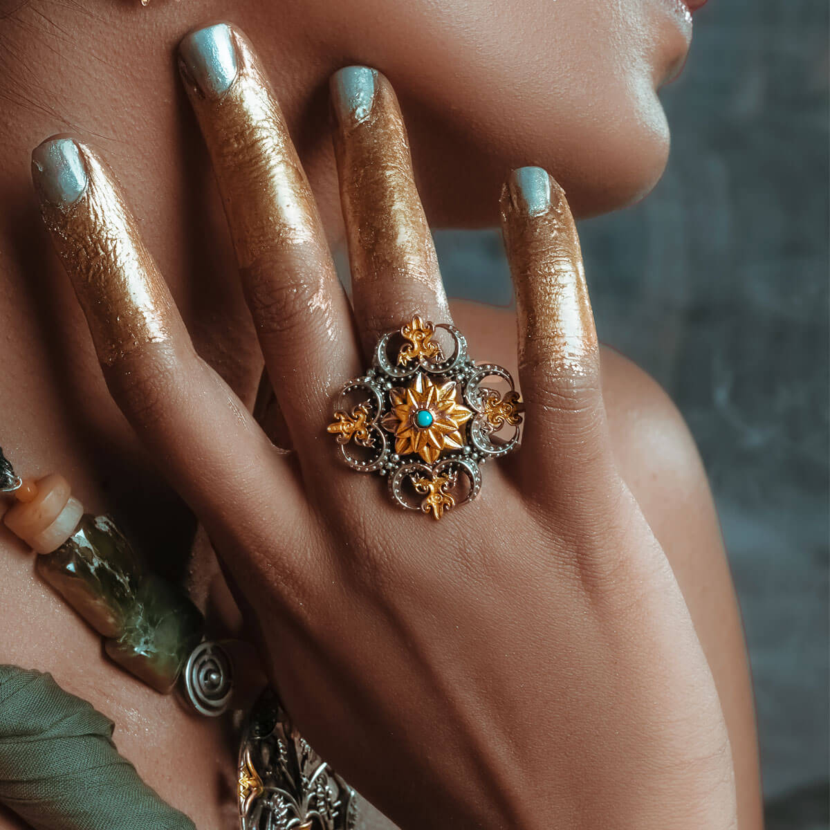 Triratna Mandala Silver Finger Ring - Image 4