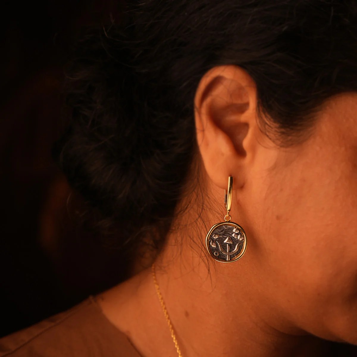 Trishul Silver Earrings Dual Toned by MOHA - Image 2