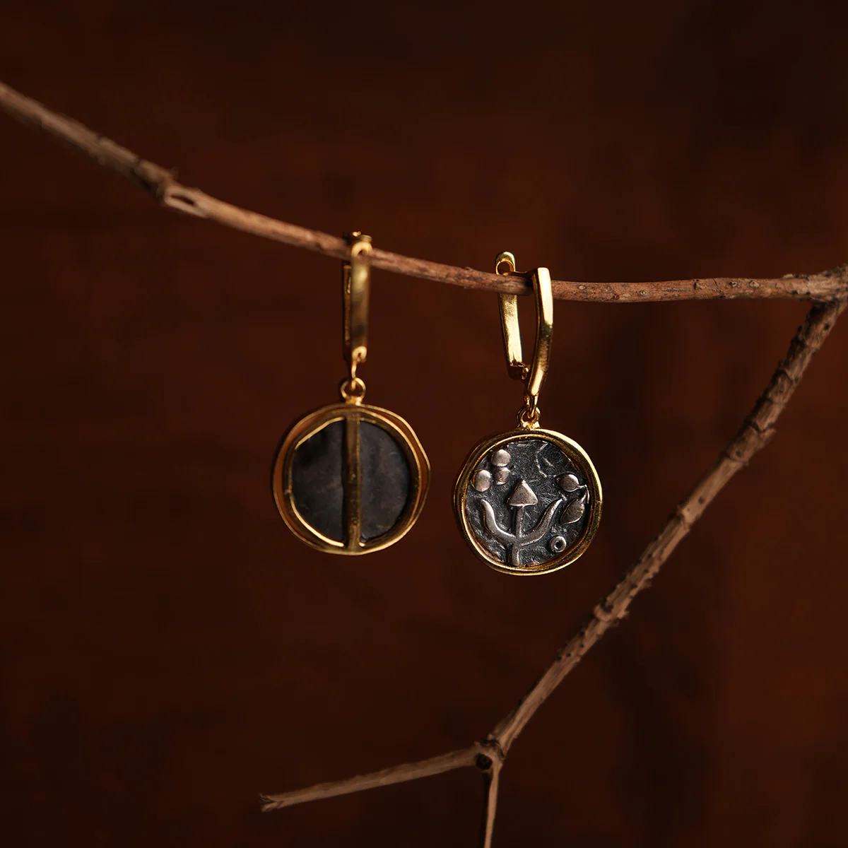 Trishul Silver Earrings Dual Toned by MOHA - Image 4