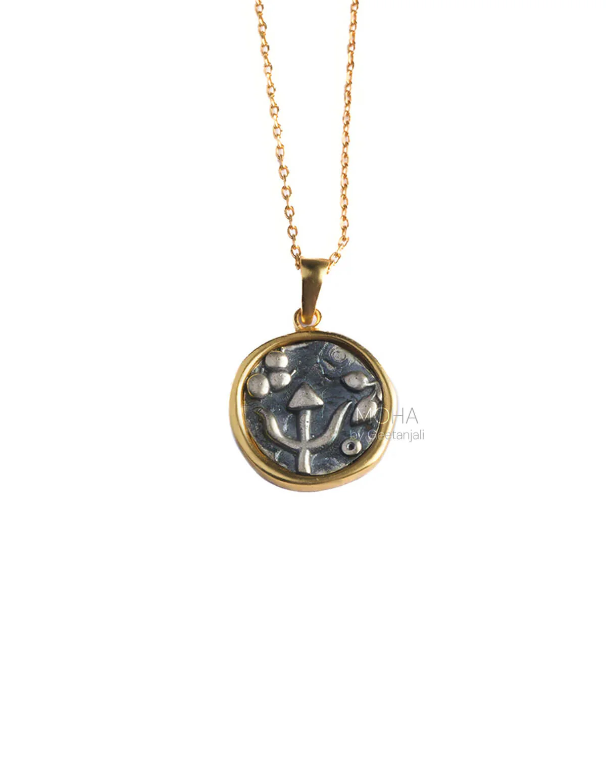 Trishul Silver Pendant with Chain Dual Toned by MOHA