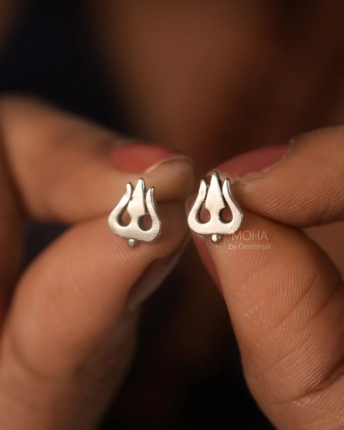 Trishula Silver Stud Earrings by MOHA - Image 4