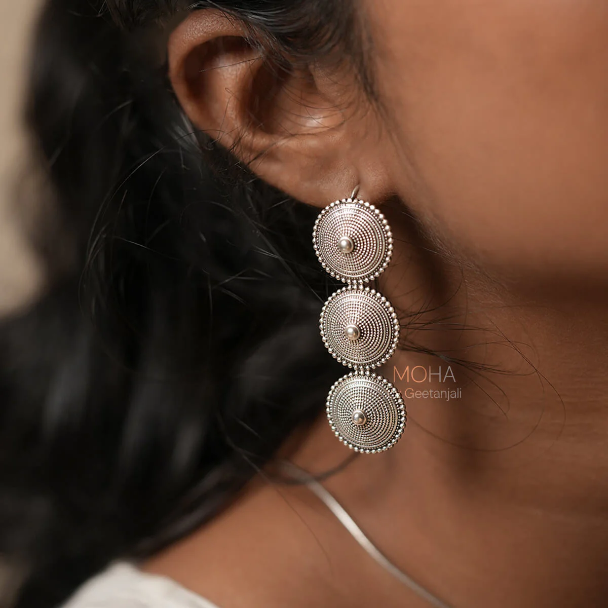 Trivali Silver Dangle Earrings by MOHA - Image 2