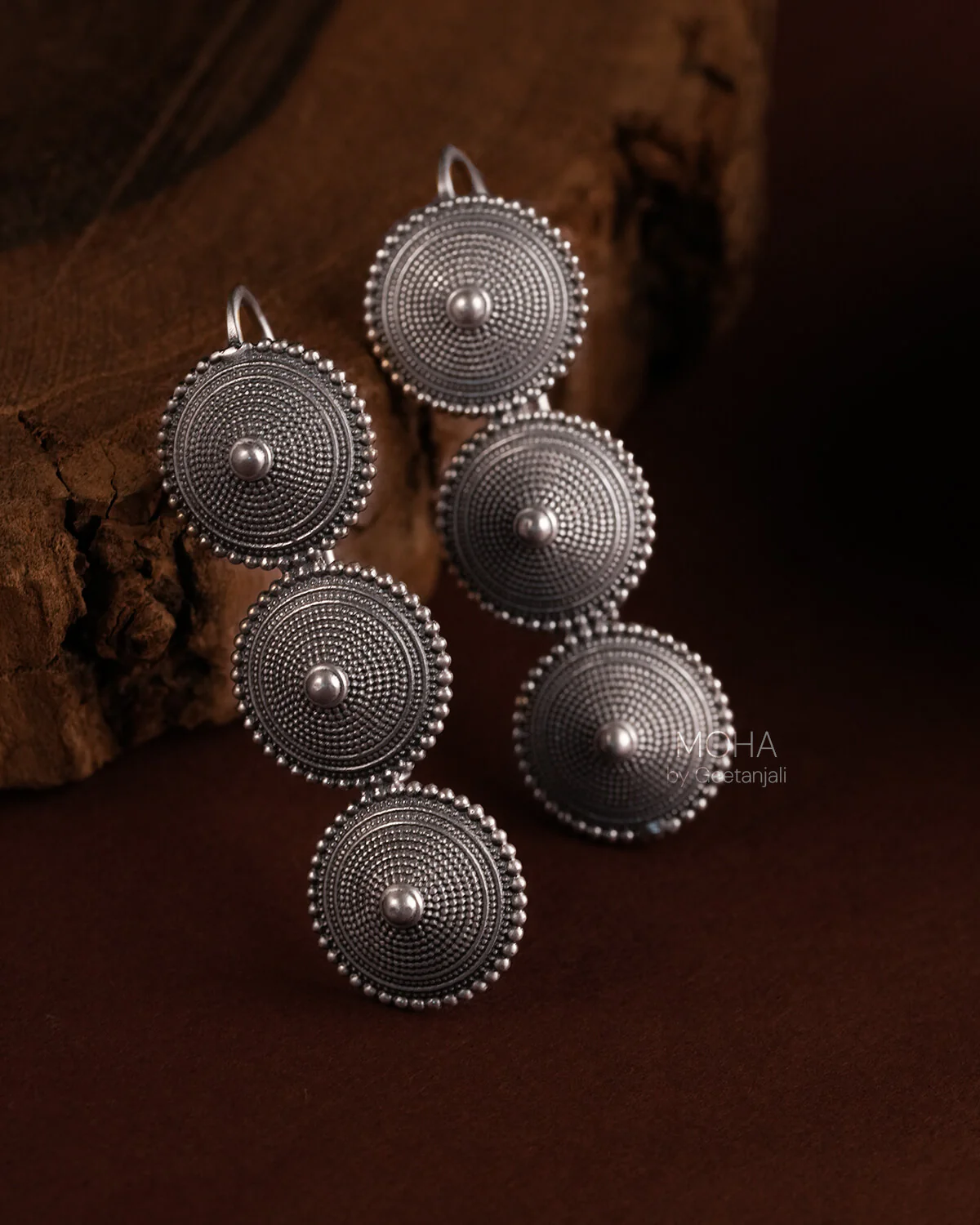 Trivali Silver Dangle Earrings by MOHA - Image 3