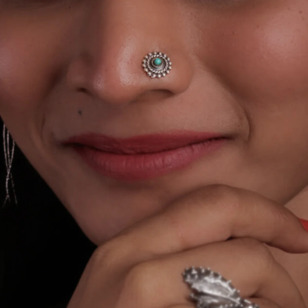 Whorl Silver Nosepin by MOHA - Turquoise - Image 3