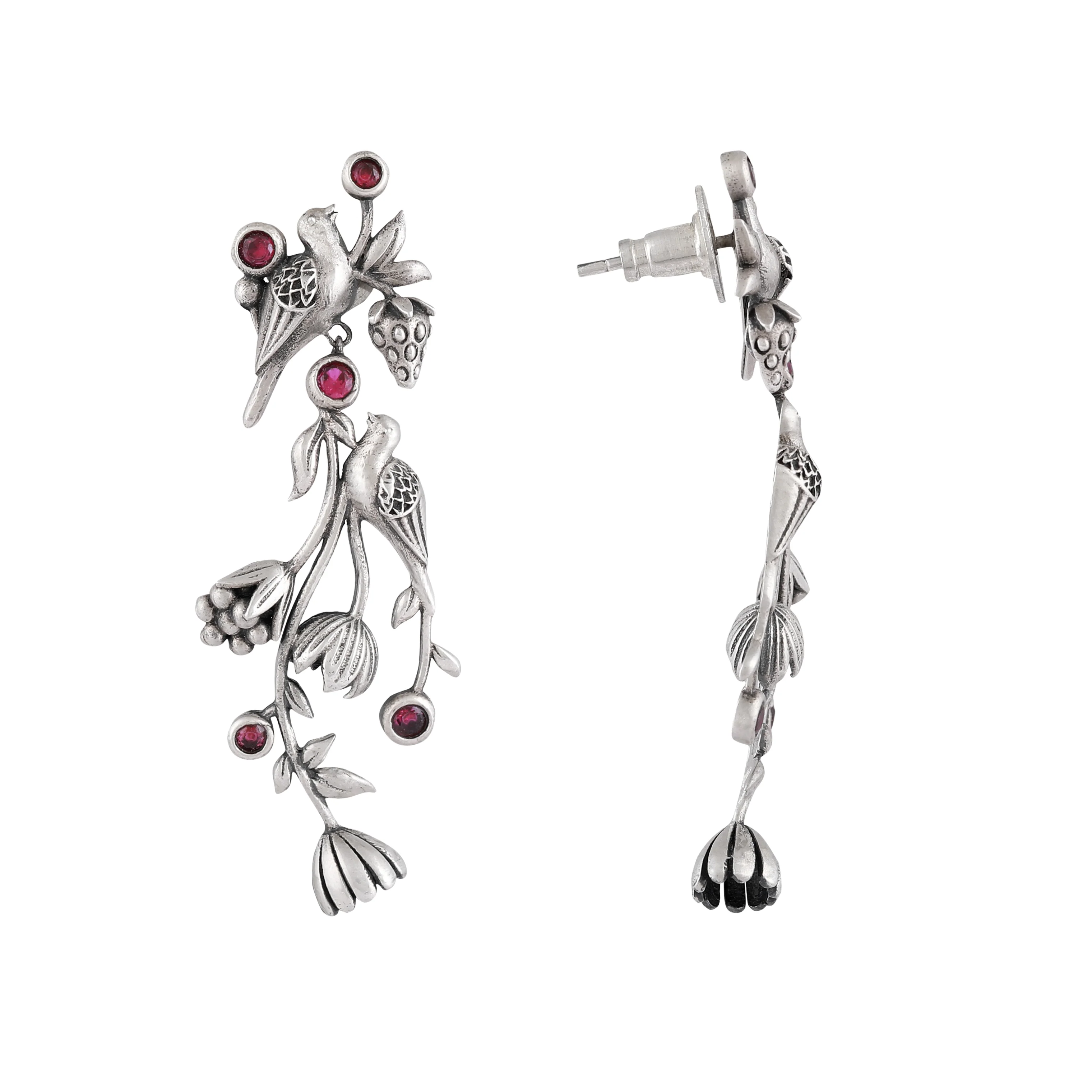 William Morris - Strawberry Thief Dangling Partners Silver Earrings by Moha - Image 3