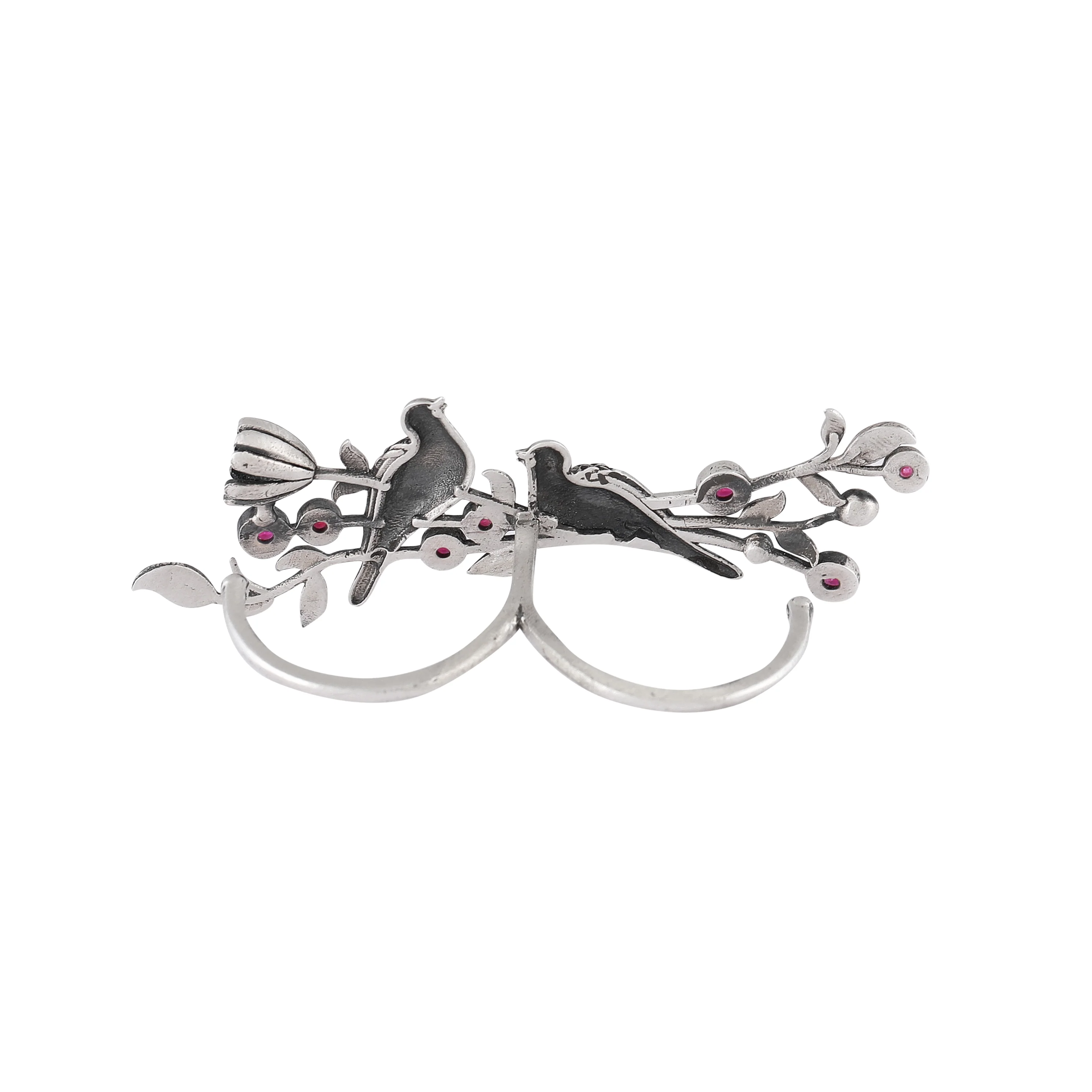 William Morris - Strawberry Thief Silver Double Finger Ring by Moha - Image 4