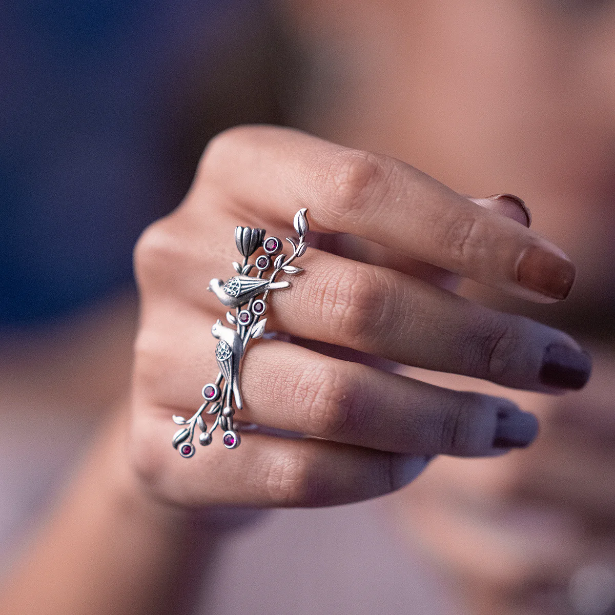 William Morris - Strawberry Thief Silver Double Finger Ring by Moha - Image 7
