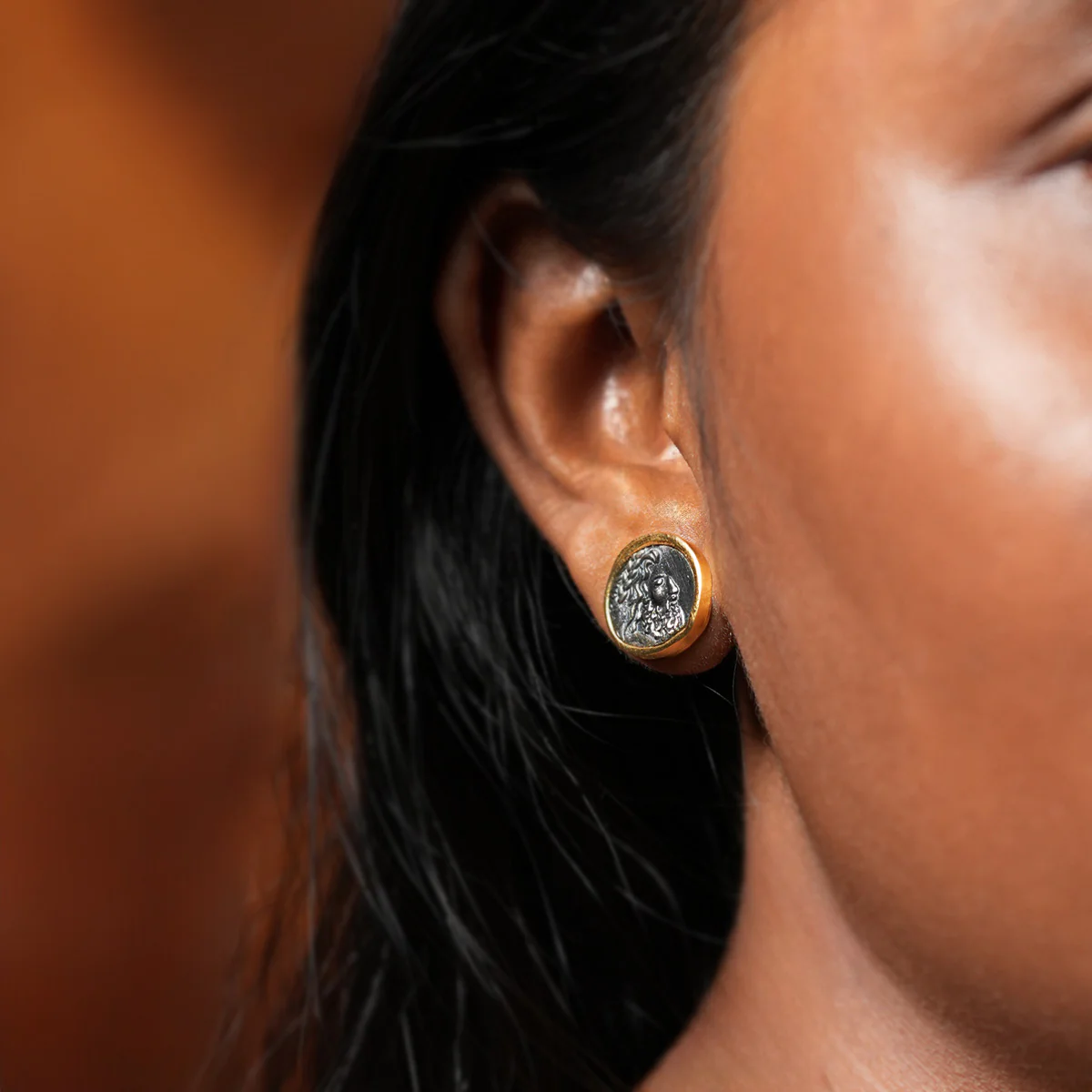 Zeus Silver Stud Earrings Dual Toned by MOHA - Image 4