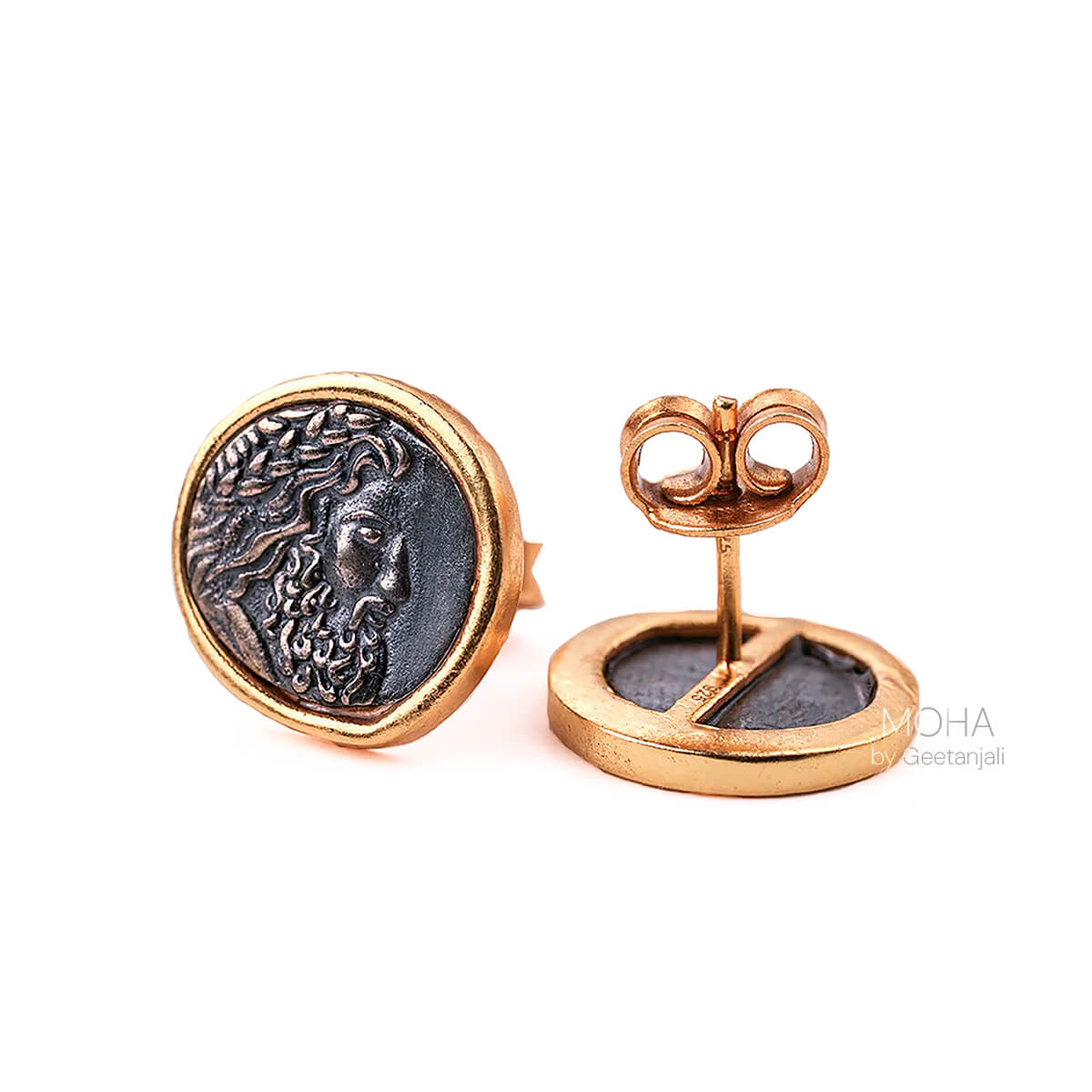 Zeus Silver Stud Earrings Dual Toned by MOHA - Image 7